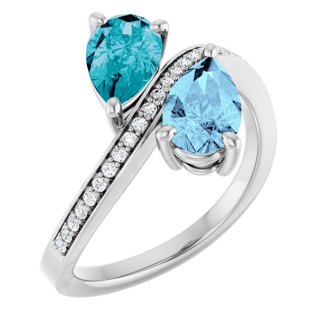Platinum Natural Aquamarine, Natural London Blue Topaz & 1/8 CTW Natural Diamond Ring
